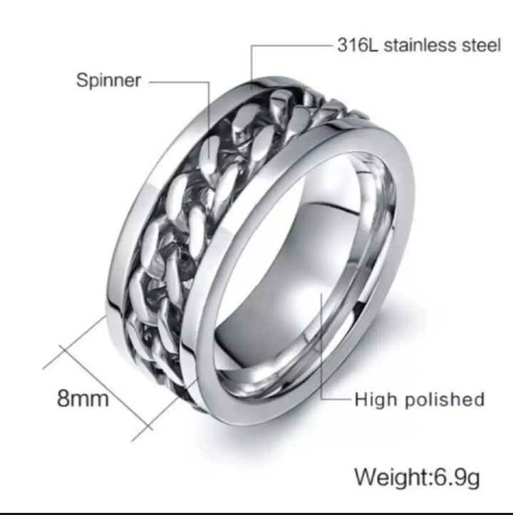 Stylish Men & Women Cuban Link Chain Spinner Ring 